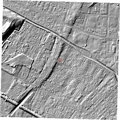 Shaded relief map of the ground around DN312NT, computed from Environment Agency LiDAR. The ground here sits at about 3 m above sea level and falls 9 m across the surrounding 800 m. Surface water reaching this point runs off ground lying to the west-north-west, 0.9 m higher.