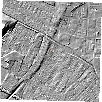 Shaded relief map of the ground around DN312NU, computed from Environment Agency LiDAR. The ground here sits at about 3 m above sea level and falls 9 m across the surrounding 800 m. Surface water reaching this point runs off ground lying to the north-north-west, 1.7 m higher.