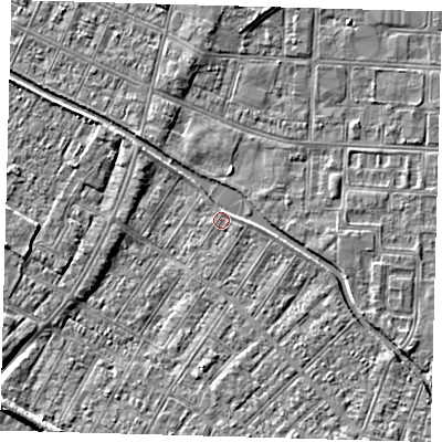 Shaded relief map of the ground around DN312PA, computed from Environment Agency LiDAR. The ground here sits at about 3 m above sea level and falls 6 m across the surrounding 800 m. Surface water reaching this point runs off ground lying to the east-south-east, 0.7 m higher.