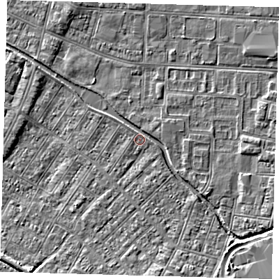 Shaded relief map of the ground around DN312PD, computed from Environment Agency LiDAR. The ground here sits at about 3 m above sea level and falls 6 m across the surrounding 800 m. Surface water reaching this point runs off ground lying to the south-south-east, 1.8 m higher.