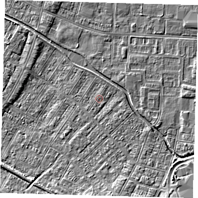 Shaded relief map of the ground around DN312PE, computed from Environment Agency LiDAR. The ground here sits at about 3 m above sea level and falls 6 m across the surrounding 800 m. The ground contributing surface water to this point lies to the north-north-east.