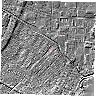 Shaded relief map of the ground around DN312PF, computed from Environment Agency LiDAR. The ground here sits at about 3 m above sea level and falls 6 m across the surrounding 800 m. Surface water reaching this point runs off ground lying to the north-north-east, 0.7 m higher.