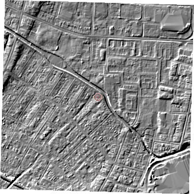 Shaded relief map of the ground around DN312PG, computed from Environment Agency LiDAR. The ground here sits at about 3 m above sea level and falls 6 m across the surrounding 800 m. Surface water reaching this point runs off ground lying to the south-south-east, 1.8 m higher.