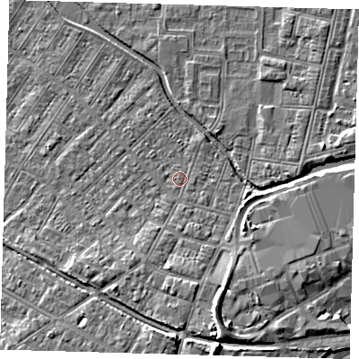 Shaded relief map of the ground around DN312PL, computed from Environment Agency LiDAR. The ground here sits at about 4 m above sea level and falls 8 m across the surrounding 800 m. Surface water reaching this point runs off ground lying to the south-south-west, 0.6 m higher.