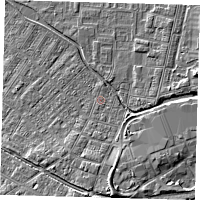 Shaded relief map of the ground around DN312PW, computed from Environment Agency LiDAR. The ground here sits at about 4 m above sea level and falls 8 m across the surrounding 800 m. Surface water reaching this point runs off ground lying to the south-south-west, 0.6 m higher.