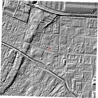 Shaded relief map of the ground around DN312PY, computed from Environment Agency LiDAR. The ground here sits at about 3 m above sea level and falls 3 m across the surrounding 800 m. Surface water reaching this point runs off ground lying to the south-east, 1.8 m higher.