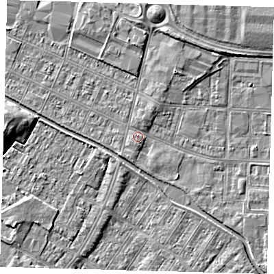 Shaded relief map of the ground around DN312QB, computed from Environment Agency LiDAR. The ground here sits at about 3 m above sea level and falls 6 m across the surrounding 800 m. Surface water reaching this point runs off ground lying to the south-west, 1.5 m higher.