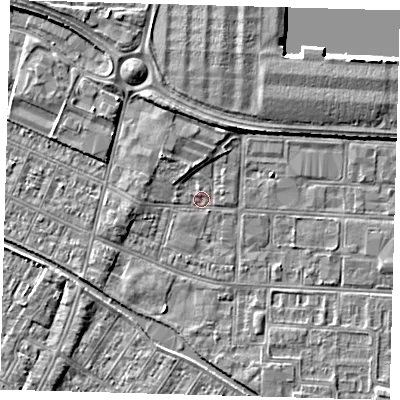Shaded relief map of the ground around DN312QD, computed from Environment Agency LiDAR. The ground here sits at about 3 m above sea level and falls 4 m across the surrounding 800 m. Surface water reaching this point runs off ground lying to the north-west, 2.2 m higher.
