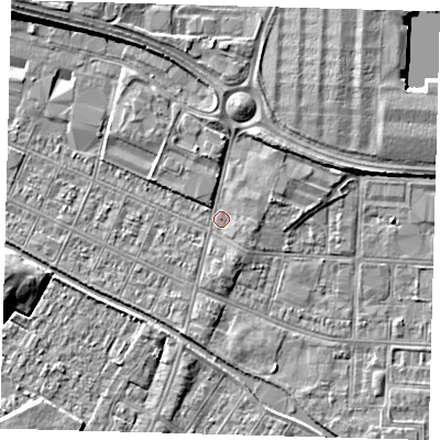 Shaded relief map of the ground around DN312QE, computed from Environment Agency LiDAR. The ground here sits at about 3 m above sea level and falls 7 m across the surrounding 800 m. Surface water reaching this point runs off ground lying to the north, 2.5 m higher.