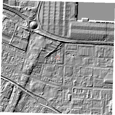 Shaded relief map of the ground around DN312QF, computed from Environment Agency LiDAR. The ground here sits at about 3 m above sea level and falls 4 m across the surrounding 800 m. Surface water reaching this point runs off ground lying to the north-west, 1.4 m higher.