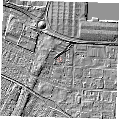 Shaded relief map of the ground around DN312QG, computed from Environment Agency LiDAR. The ground here sits at about 3 m above sea level and falls 4 m across the surrounding 800 m. Surface water reaching this point runs off ground lying to the north-west, 2.0 m higher.