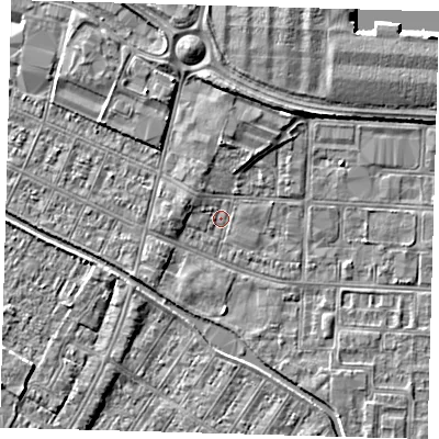 Shaded relief map of the ground around DN312QH, computed from Environment Agency LiDAR. The ground here sits at about 3 m above sea level and falls 4 m across the surrounding 800 m. Surface water reaching this point runs off ground lying to the south-west, 1.5 m higher.