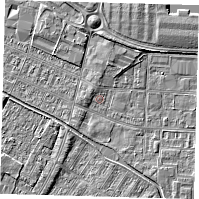 Shaded relief map of the ground around DN312QJ, computed from Environment Agency LiDAR. The ground here sits at about 3 m above sea level and falls 3 m across the surrounding 800 m. Surface water reaching this point runs off ground lying to the south-west, 1.5 m higher.