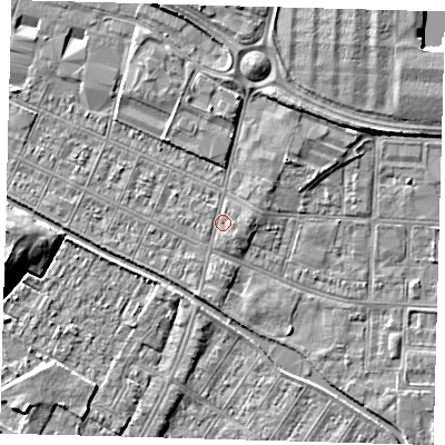 Shaded relief map of the ground around DN312QL, computed from Environment Agency LiDAR. The ground here sits at about 3 m above sea level and falls 6 m across the surrounding 800 m. Surface water reaching this point runs off ground lying to the east, 0.9 m higher.