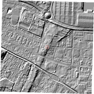 Shaded relief map of the ground around DN312QQ, computed from Environment Agency LiDAR. The ground here sits at about 4 m above sea level and falls 4 m across the surrounding 800 m. Surface water reaching this point runs off ground lying to the north-north-east, 0.7 m higher.