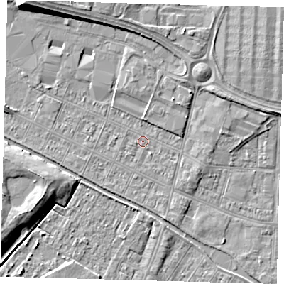 Shaded relief map of the ground around DN312QR, computed from Environment Agency LiDAR. The ground here sits at about 3 m above sea level and falls 9 m across the surrounding 800 m. Surface water reaching this point runs off ground lying to the north-east, 2.9 m higher.