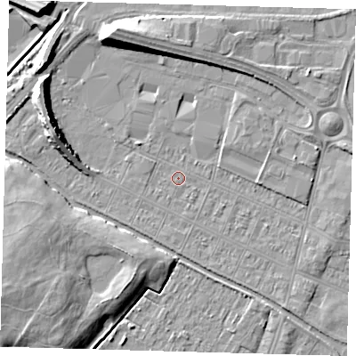 Shaded relief map of the ground around DN312QT, computed from Environment Agency LiDAR. The ground here sits at about 3 m above sea level and falls 10 m across the surrounding 800 m. Surface water reaching this point runs off ground lying to the south-west, 0.5 m higher.
