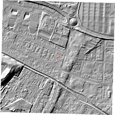 Shaded relief map of the ground around DN312QW, computed from Environment Agency LiDAR. The ground here sits at about 3 m above sea level and falls 6 m across the surrounding 800 m. Surface water reaching this point runs off ground lying to the north-north-east, 2.7 m higher.