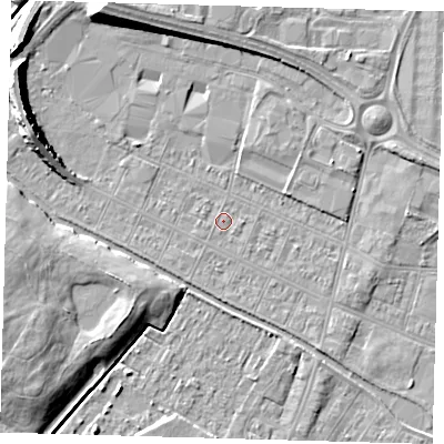 Shaded relief map of the ground around DN312QZ, computed from Environment Agency LiDAR. The ground here sits at about 3 m above sea level and falls 10 m across the surrounding 800 m. Surface water reaching this point runs off ground lying to the south-south-west, 0.6 m higher.