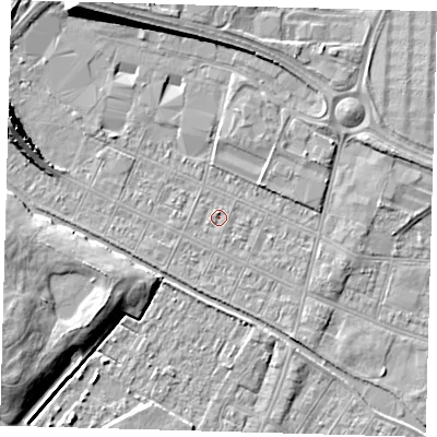 Shaded relief map of the ground around DN312RA, computed from Environment Agency LiDAR. The ground here sits at about 3 m above sea level and falls 9 m across the surrounding 800 m. Surface water reaching this point runs off ground lying to the north-north-west, 0.6 m higher.
