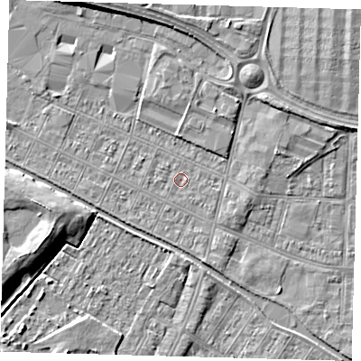 Shaded relief map of the ground around DN312RB, computed from Environment Agency LiDAR. The ground here sits at about 3 m above sea level and falls 6 m across the surrounding 800 m. Surface water reaching this point runs off ground lying to the north-north-east, 2.8 m higher.