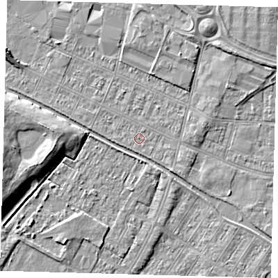 Shaded relief map of the ground around DN312RE, computed from Environment Agency LiDAR. The ground here sits at about 3 m above sea level and falls 7 m across the surrounding 800 m. Surface water reaching this point runs off ground lying to the west-south-west, 0.6 m higher.