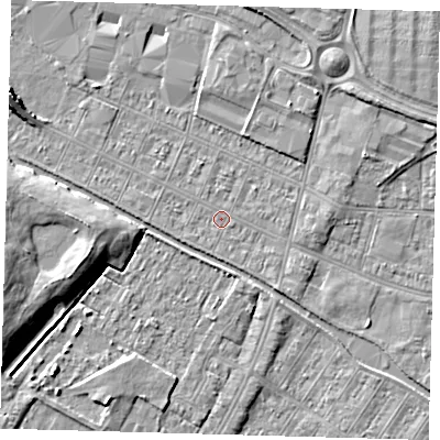 Shaded relief map of the ground around DN312RN, computed from Environment Agency LiDAR. The ground here sits at about 3 m above sea level and falls 7 m across the surrounding 800 m. Surface water reaching this point runs off ground lying to the west-south-west, 0.8 m higher.