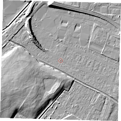 Shaded relief map of the ground around DN312RP, computed from Environment Agency LiDAR. The ground here sits at about 3 m above sea level and falls 10 m across the surrounding 800 m. Surface water reaching this point runs off ground lying to the south-south-east, 0.8 m higher.