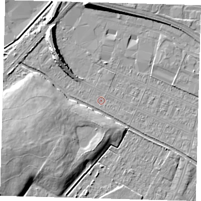 Shaded relief map of the ground around DN312RQ, computed from Environment Agency LiDAR. The ground here sits at about 3 m above sea level and falls 10 m across the surrounding 800 m. Surface water reaching this point runs off ground lying to the south-east, 0.8 m higher.