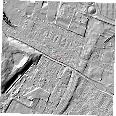 Shaded relief map of the ground around DN312RU, computed from Environment Agency LiDAR. The ground here sits at about 3 m above sea level and falls 7 m across the surrounding 800 m. Surface water reaching this point runs off ground lying to the south-east, 1.5 m higher.