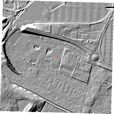 Shaded relief map of the ground around DN312SG, computed from Environment Agency LiDAR. The ground here sits at about 3 m above sea level and falls 11 m across the surrounding 800 m. Surface water reaching this point runs off ground lying to the north-west, 9.5 m higher.