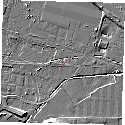Shaded relief map of the ground around DN312SJ, computed from Environment Agency LiDAR. The ground here sits at about 3 m above sea level and falls 11 m across the surrounding 800 m. Surface water reaching this point runs off ground lying to the north-east, 1.6 m higher.