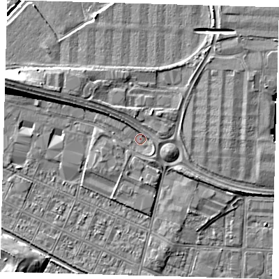 Shaded relief map of the ground around DN312SQ, computed from Environment Agency LiDAR. The ground here sits at about 3 m above sea level and falls 10 m across the surrounding 800 m. Surface water reaching this point runs off ground lying to the west-north-west, 3.3 m higher.