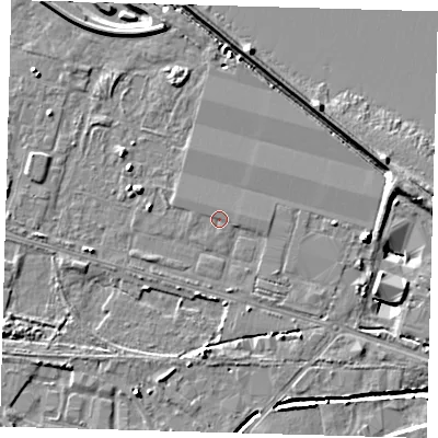Shaded relief map of the ground around DN312SW, computed from Environment Agency LiDAR. The ground here sits at about 4 m above sea level and falls 8 m across the surrounding 800 m. Surface water reaching this point runs off ground lying to the north-north-west, 0.5 m higher.