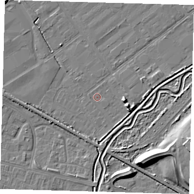 Shaded relief map of the ground around DN312TJ, computed from Environment Agency LiDAR. The ground here sits at about 3 m above sea level and falls 12 m across the surrounding 800 m. The ground contributing surface water to this point lies to the west.