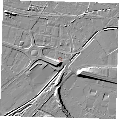 Shaded relief map of the ground around DN312TN, computed from Environment Agency LiDAR. The ground here sits at about 3 m above sea level and falls 10 m across the surrounding 800 m. Surface water reaching this point runs off ground lying to the east-south-east, 9.9 m higher.
