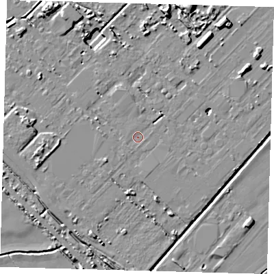 Shaded relief map of the ground around DN312TT, computed from Environment Agency LiDAR. The ground here sits at about 3 m above sea level and falls 9 m across the surrounding 800 m. The ground contributing surface water to this point lies to the south-west.
