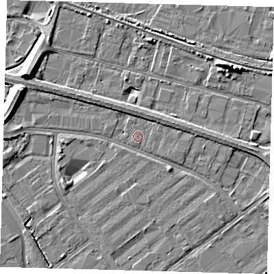 Shaded relief map of the ground around DN312UR, computed from Environment Agency LiDAR. The ground here sits at about 3 m above sea level and falls 9 m across the surrounding 800 m. Surface water reaching this point runs off ground lying to the north-east, 1.6 m higher.