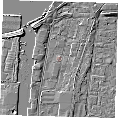Shaded relief map of the ground around DN313JH, computed from Environment Agency LiDAR. The ground here sits at about 3 m above sea level and falls 6 m across the surrounding 800 m. Surface water reaching this point runs off ground lying to the south-west, 0.9 m higher.