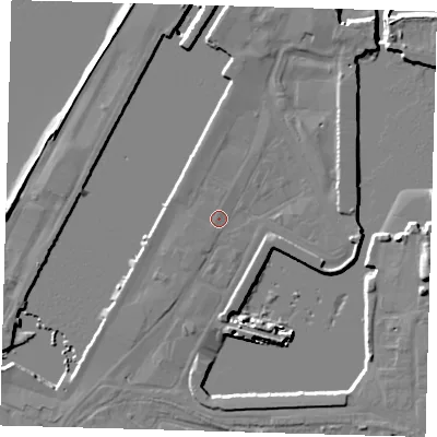 Shaded relief map of the ground around DN313NN, computed from Environment Agency LiDAR. The ground here sits at about 4 m above sea level and falls 11 m across the surrounding 800 m. Surface water reaching this point runs off ground lying to the north-west, 0.7 m higher.