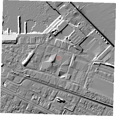 Shaded relief map of the ground around DN313SW, computed from Environment Agency LiDAR. The ground here sits at about 5 m above sea level and falls 11 m across the surrounding 800 m. Surface water reaching this point runs off ground lying to the west-south-west, 1.1 m higher.