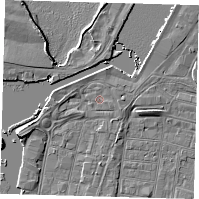 Shaded relief map of the ground around DN313TN, computed from Environment Agency LiDAR. The ground here sits at about 4 m above sea level and falls 7 m across the surrounding 800 m. Surface water reaching this point runs off ground lying to the east-south-east, 0.8 m higher.