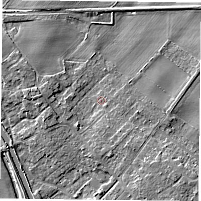 Shaded relief map of the ground around DN31AR, computed from Environment Agency LiDAR. The ground here sits at about 8 m above sea level and falls 9 m across the surrounding 800 m. Surface water reaching this point runs off ground lying to the south-south-east, 2.3 m higher.