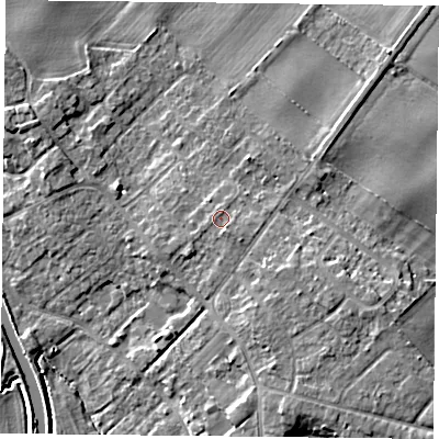 Shaded relief map of the ground around DN31AU, computed from Environment Agency LiDAR. The ground here sits at about 10 m above sea level and falls 9 m across the surrounding 800 m. Surface water reaching this point runs off ground lying to the south-south-east, 1.3 m higher.