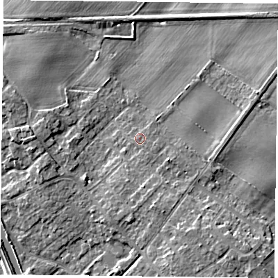 Shaded relief map of the ground around DN31AW, computed from Environment Agency LiDAR. The ground here sits at about 8 m above sea level and falls 9 m across the surrounding 800 m. Surface water reaching this point runs off ground lying to the east-south-east, 0.9 m higher.