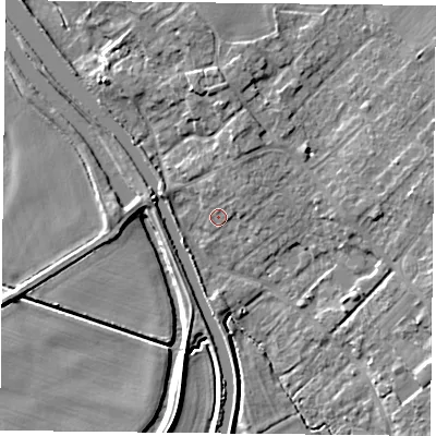 Shaded relief map of the ground around DN31BJ, computed from Environment Agency LiDAR. The ground here sits at about 7 m above sea level and falls 8 m across the surrounding 800 m. Surface water reaching this point runs off ground lying to the north-north-east, 3.2 m higher.