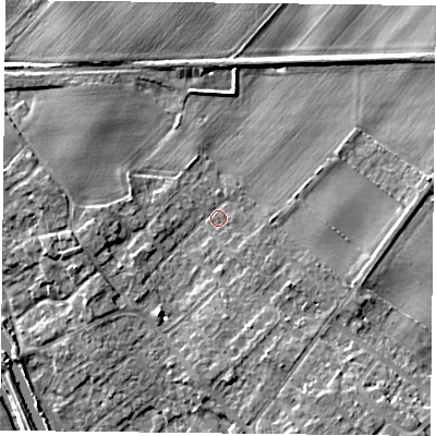 Shaded relief map of the ground around DN31BL, computed from Environment Agency LiDAR. The ground here sits at about 8 m above sea level and falls 9 m across the surrounding 800 m. Surface water reaching this point runs off ground lying to the south-south-east, 3.4 m higher.