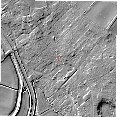 Shaded relief map of the ground around DN31BP, computed from Environment Agency LiDAR. The ground here sits at about 8 m above sea level and falls 9 m across the surrounding 800 m. Surface water reaching this point runs off ground lying to the north-east, 1.9 m higher.