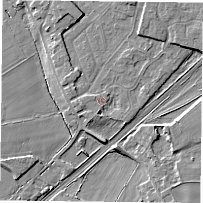 Shaded relief map of the ground around DN31BU, computed from Environment Agency LiDAR. The ground here sits at about 9 m above sea level and falls 8 m across the surrounding 800 m. Surface water reaching this point runs off ground lying to the north-east, 4.3 m higher.