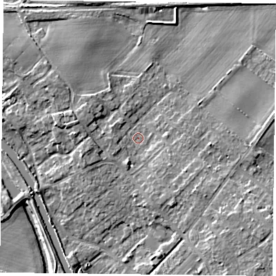 Shaded relief map of the ground around DN31BW, computed from Environment Agency LiDAR. The ground here sits at about 7 m above sea level and falls 9 m across the surrounding 800 m. Surface water reaching this point runs off ground lying to the south-east, 3.2 m higher.